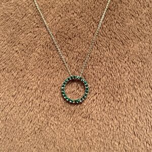 VINTAGE Classic Silver Necklace with Emerald Green Crystal Circle Pendant